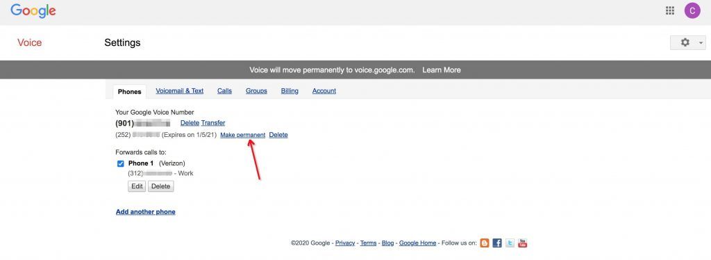 Google Voice号码设置成永久号