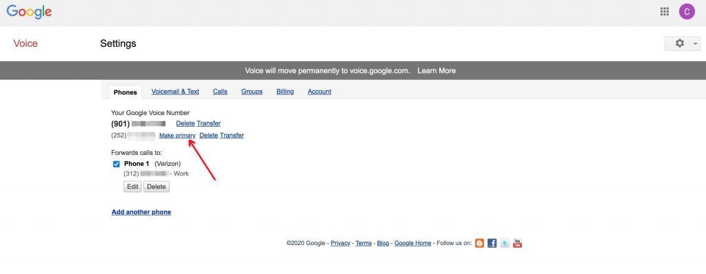 Google Voice号码设置成主号