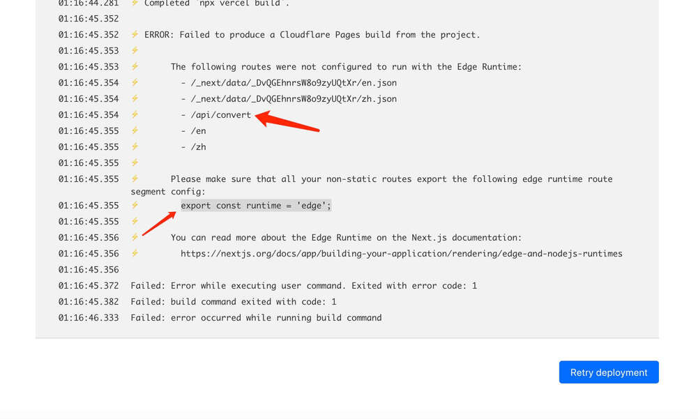 Cloudflare Pages Next.js Project deploy  Edge Error