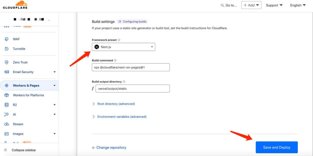 Cloudflare Pages Next.js Project deploy Step 4